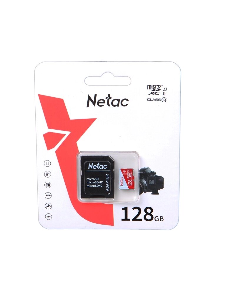 Карта памяти 128Gb - Netac MicroSD P500 Eco UHS-I Class 10 NT02P500ECO-128G-R + с переходником под SD от компании Admi - фото 1