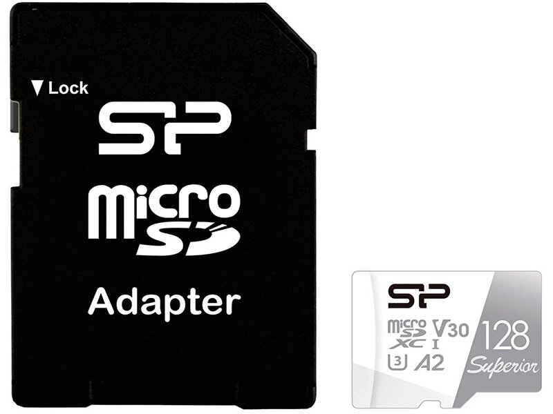 Карта памяти 128Gb - Silicon Power MicroSD Class 10 Superior SP128GBSTXDA2V20SP с адаптером SD от компании Admi - фото 1