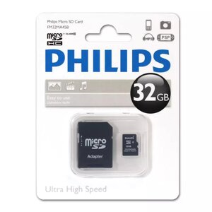 Карта памяти 32Gb - Philips Micro Secure Digital HC Class 10 FM32MA45B/97 с переходником под SD