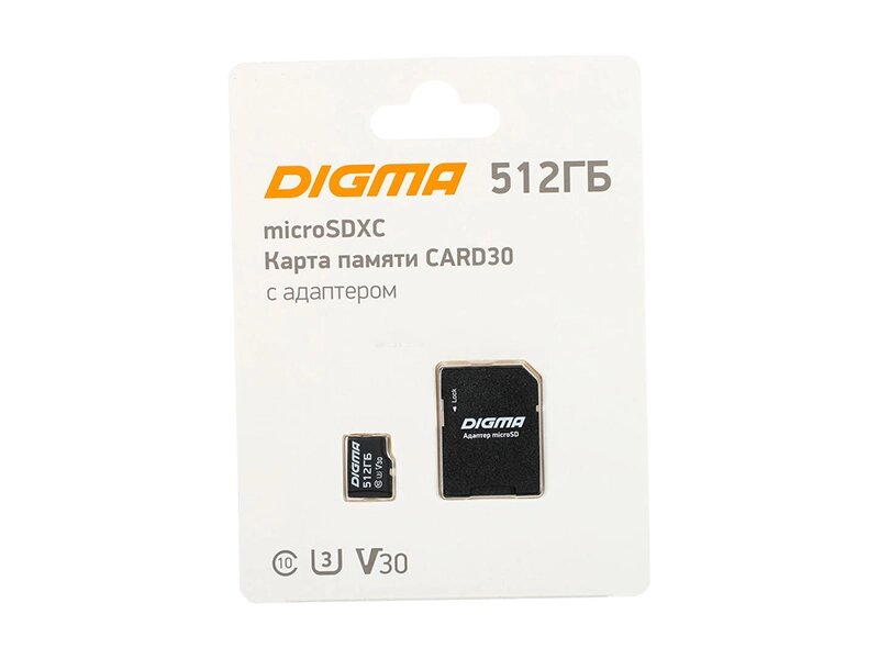 Карта памяти 512Gb - Digma MicroSDXC Class 10 Card30 DGFCA512A03 с переходником под SD от компании Admi - фото 1
