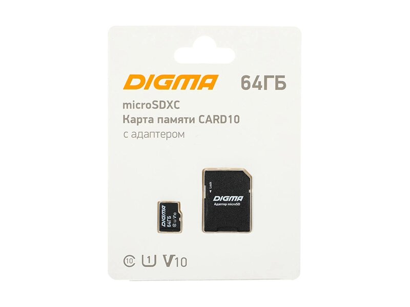 Карта памяти 64Gb - Digma MicroSDXC Class 10 Card10 DGFCA064A01 с переходником под SD от компании Admi - фото 1