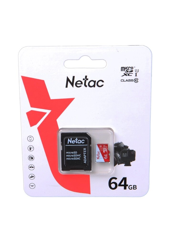 Карта памяти 64Gb - Netac MicroSD P500 Eco UHS-I Class 10 NT02P500ECO-064G-R + с переходником под SD от компании Admi - фото 1