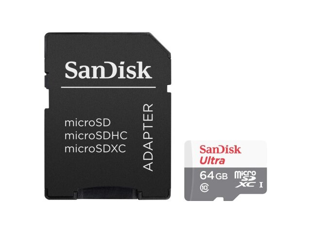 Карта памяти 64Gb - SanDisk Micro Secure Digital XC UHS-I SDSQUNR-064G-GN3MA с переходником под SD от компании Admi - фото 1