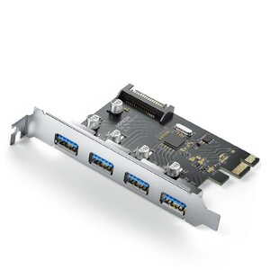 Карта UGREEN PCIE-USB3.0 с 4-портовой картой расширения 5 Гбит/с USB3.0 Адаптер-конвертер PCIE-USB с 15-контактным разъе