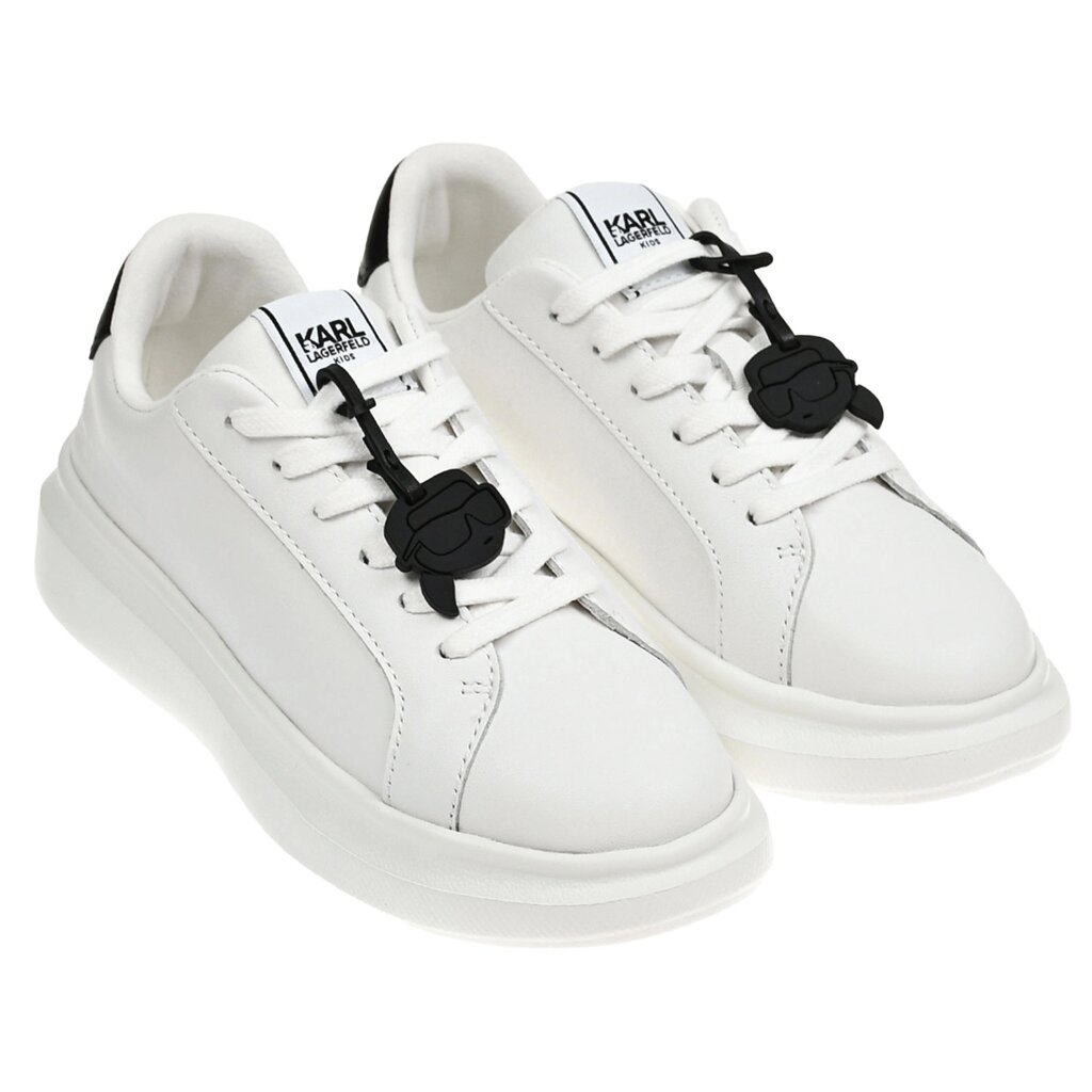 Кеды на шнуровке с черным логотипом, белые Karl Lagerfeld kids от компании Admi - фото 1