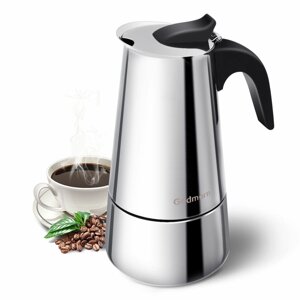 Кофеварка для эспрессо Godmorn Stovetop Moka Pot 450 мл/15 унций/9 чашек Classic Кофеварка для кафе из нержавеющей стали