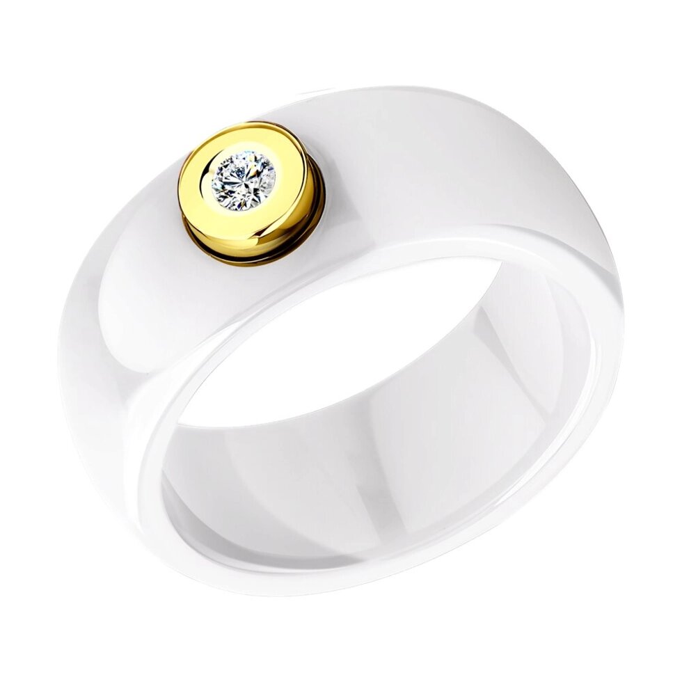 Кольцо керамическое с бриллиантом и жёлтым золотом SOKOLOV от компании Admi - фото 1