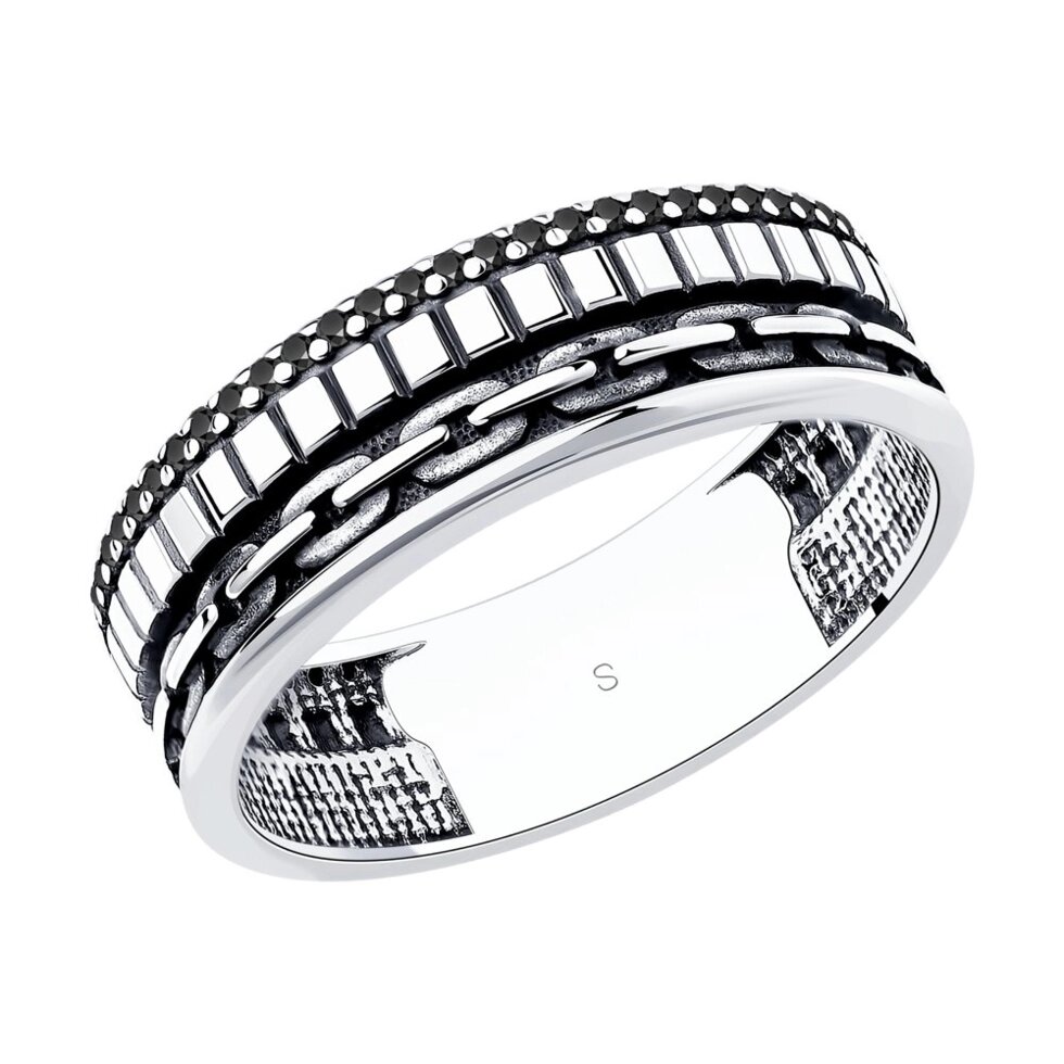 Кольцо SOKOLOV из чернёного серебра с фианитами от компании Admi - фото 1