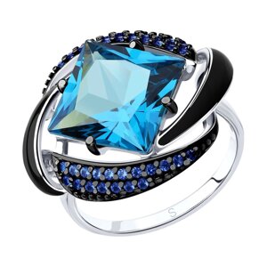 Кольцо SOKOLOV из серебра с эмалью с синим ситаллом и синими фианитами