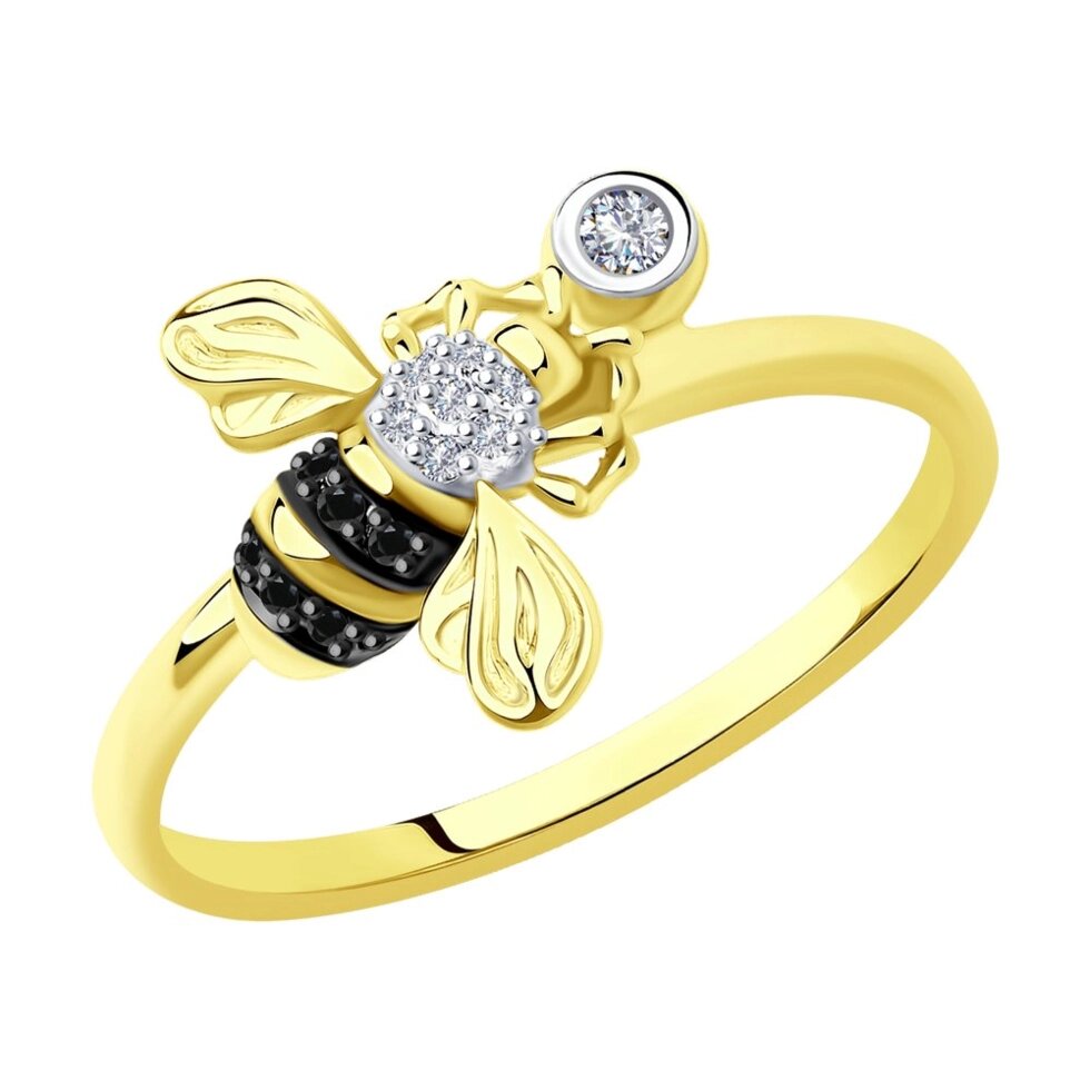 Кольцо SOKOLOV из желтого золота с бриллиантами и черными облагороженными бриллиантами от компании Admi - фото 1