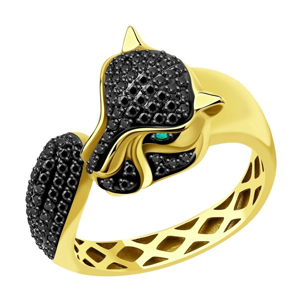 Кольцо SOKOLOV из желтого золота с бриллиантами и изумрудами от компании Admi - фото 1