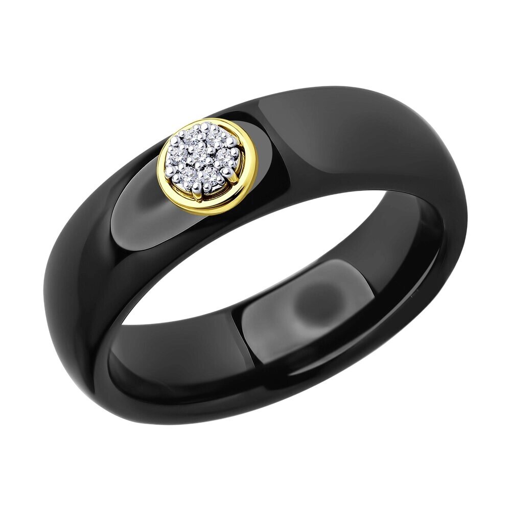 Кольцо SOKOLOV из желтого золота с бриллиантами и керамической вставкой от компании Admi - фото 1