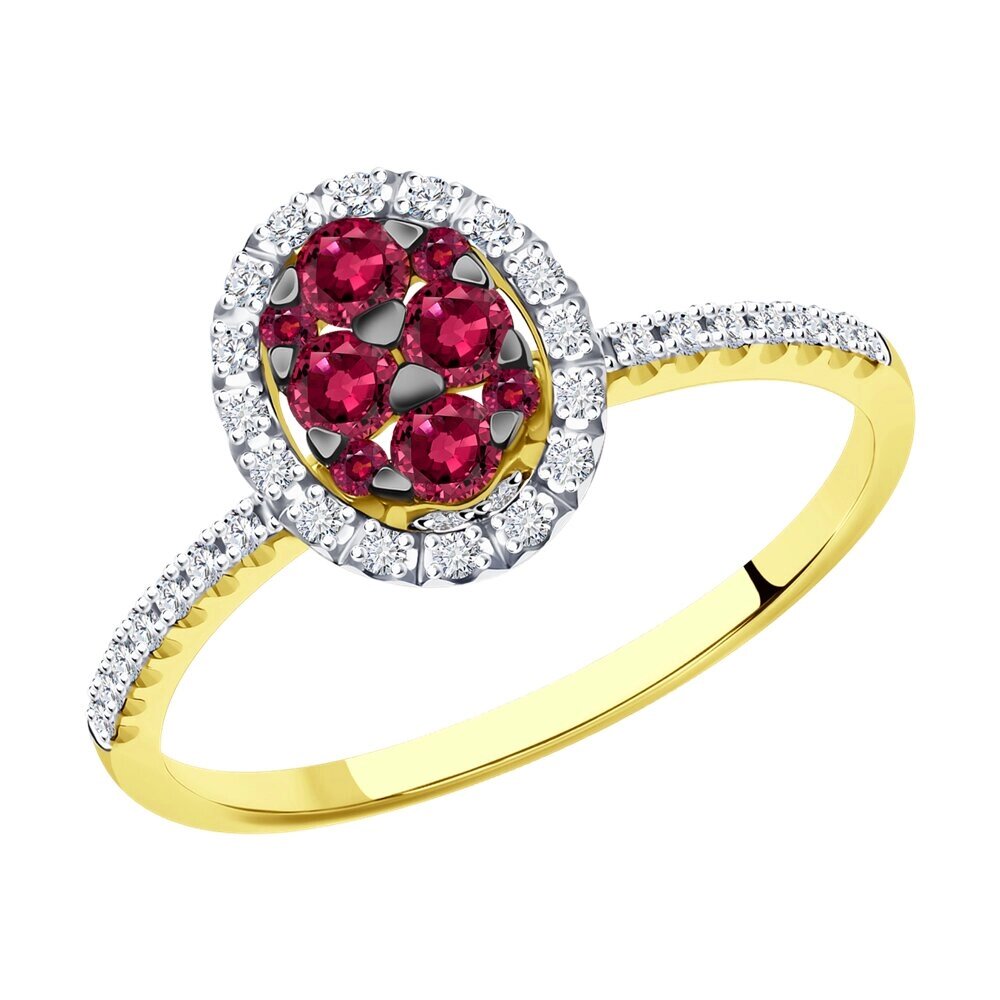 Кольцо SOKOLOV из желтого золота с бриллиантами и рубинами от компании Admi - фото 1