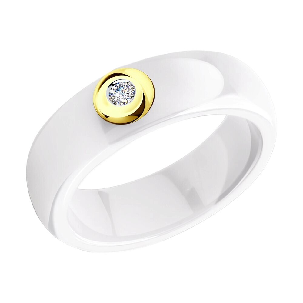 Кольцо SOKOLOV из желтого золота с бриллиантом и белой керамической вставкой от компании Admi - фото 1