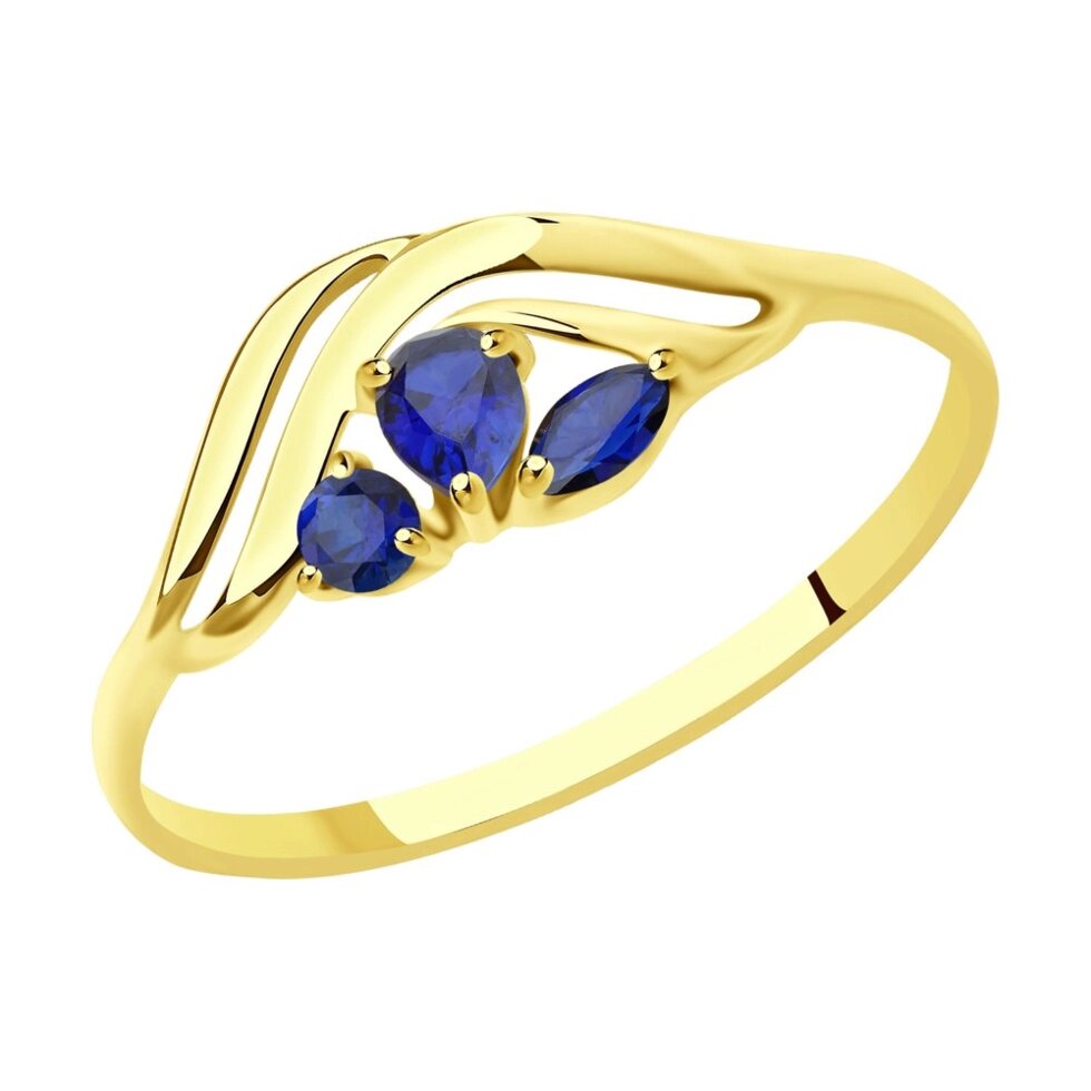 Кольцо SOKOLOV из желтого золота с синими корунд (синт.) от компании Admi - фото 1