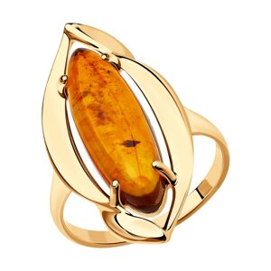 Кольцо SOKOLOV из золочёного серебра с янтарём