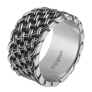 Кольцо ZIPPO, серебристое, с плетёным орнаментом, нержавеющая сталь, диаметр 20,4 мм