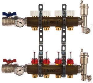 Коллектор регулируемый для теплого пола с расходомерами STOUT