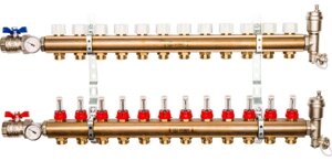Коллектор регулируемый для теплого пола с расходомерами STOUT