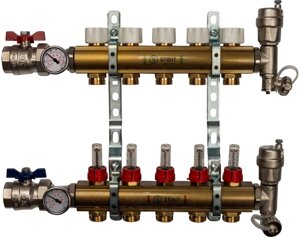 Коллектор регулируемый для теплого пола с расходомерами STOUT