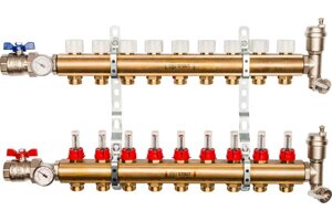 Коллектор регулируемый для теплого пола с расходомерами STOUT