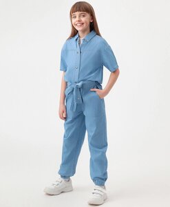 Комбинезон джинсовый с коротким рукавом голубой Button Blue (158)