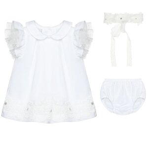 Комплект детский платье + трусики + повязка, белый Marlu