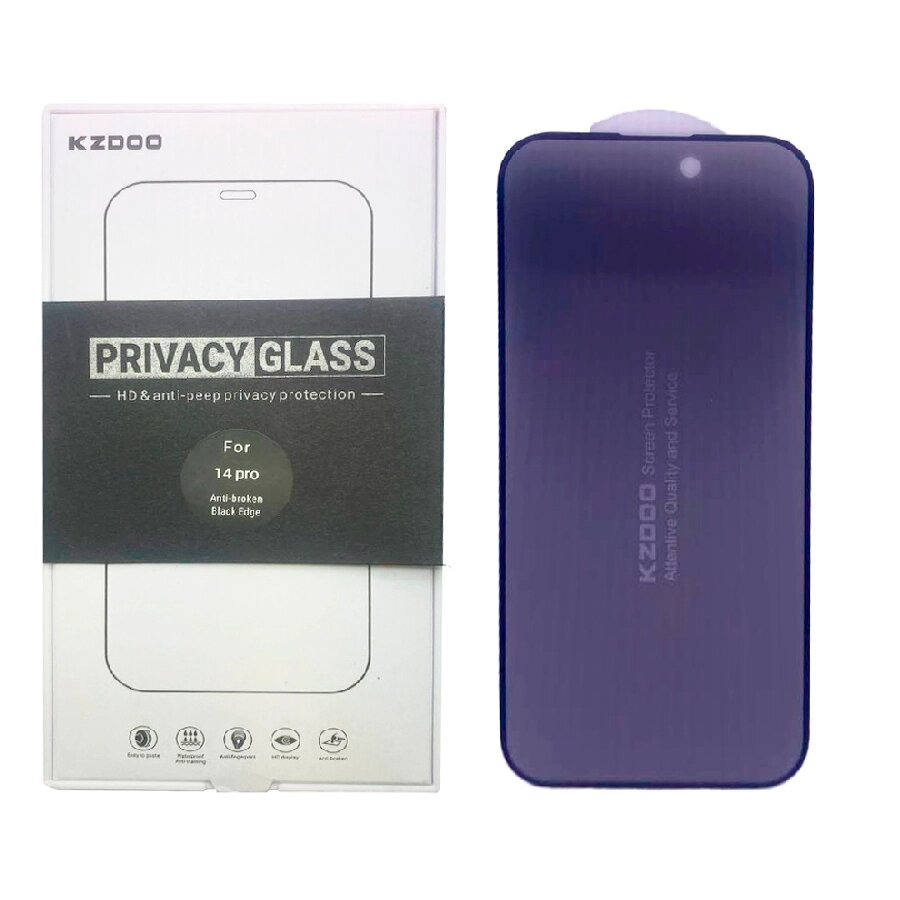Конфеденциальное защитное стекло KZDOO для iPhone 14 Pro Max полноэкранное черное от компании Admi - фото 1