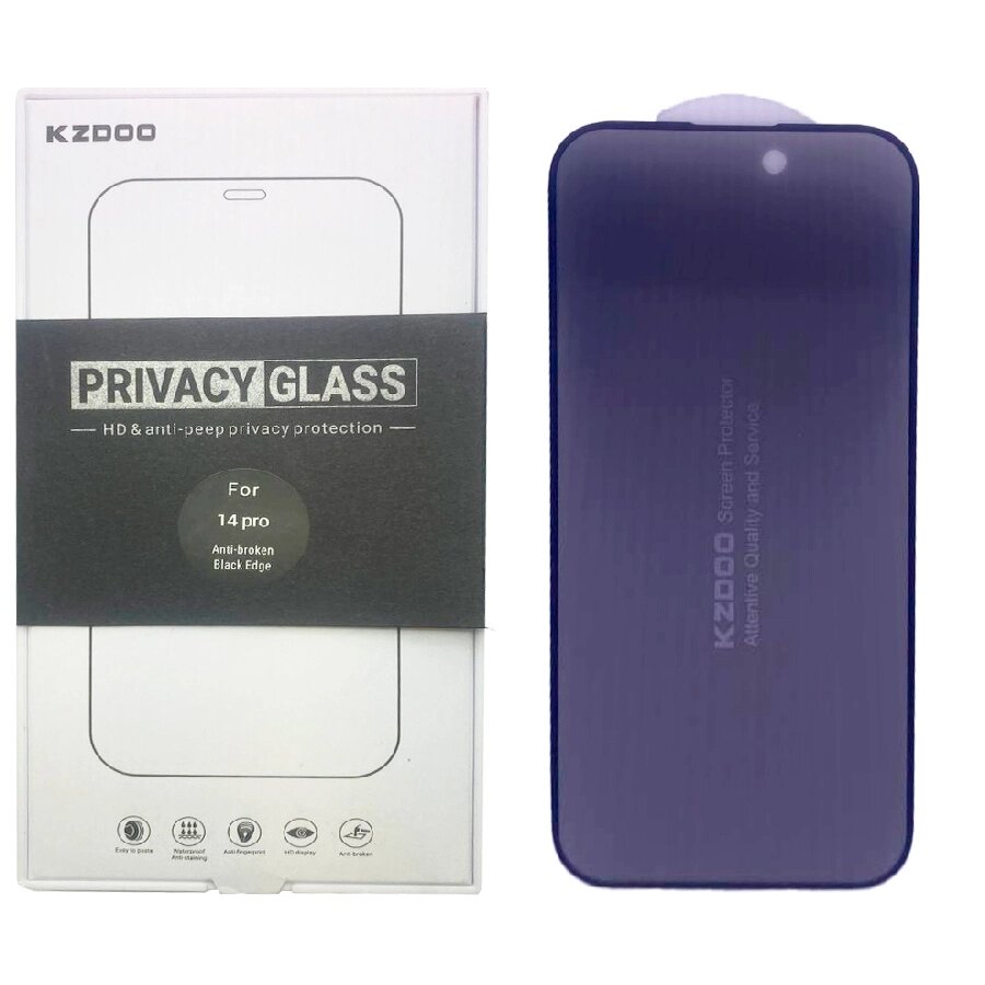 Конфеденциальное защитное стекло KZDOO для iPhone 14 Pro полноэкранное черное от компании Admi - фото 1