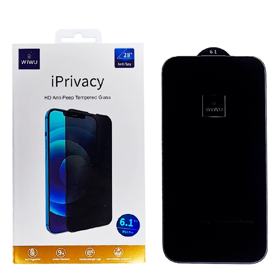Конфеденциальное защитное стекло WiWU iPrivacy для iPhone 14 Pro полноэкранное черное от компании Admi - фото 1