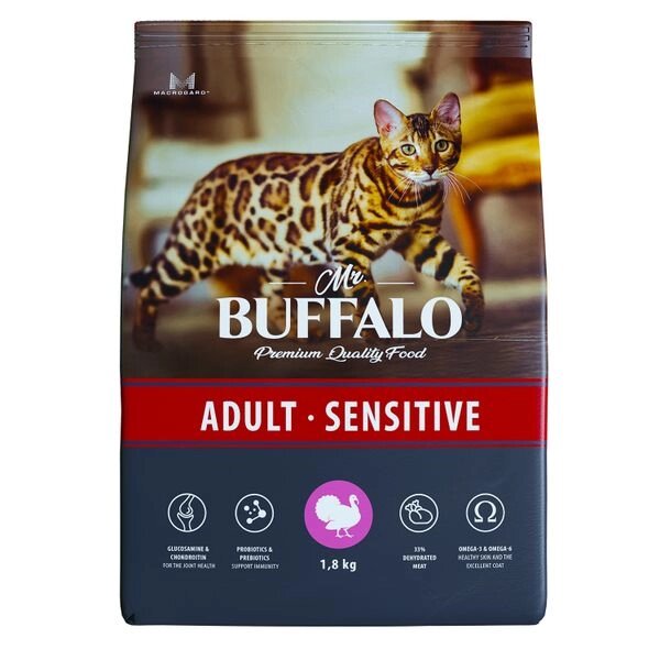 Корм сухой для кошек индейка Adult Sensitive Mr. Buffalo 1,8кг от компании Admi - фото 1