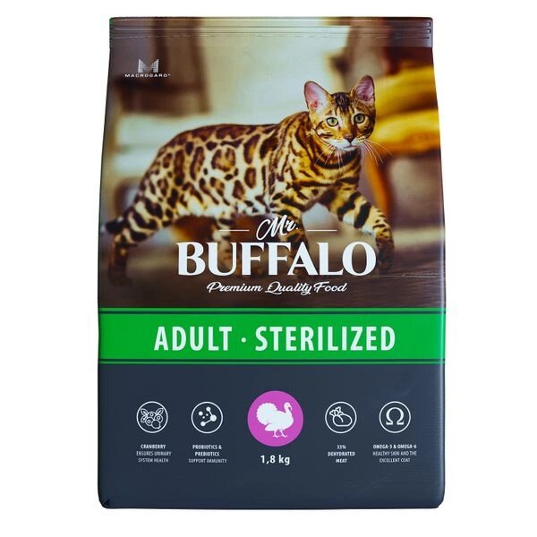 Корм сухой для кошек индейка Sterilized Mr. Buffalo 1,8кг от компании Admi - фото 1