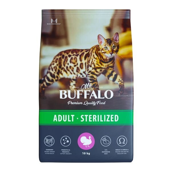 Корм сухой для кошек индейка Sterilized Mr. Buffalo 10кг от компании Admi - фото 1