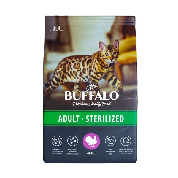 Корм сухой для кошек индейка Sterilized Mr. Buffalo 400г от компании Admi - фото 1