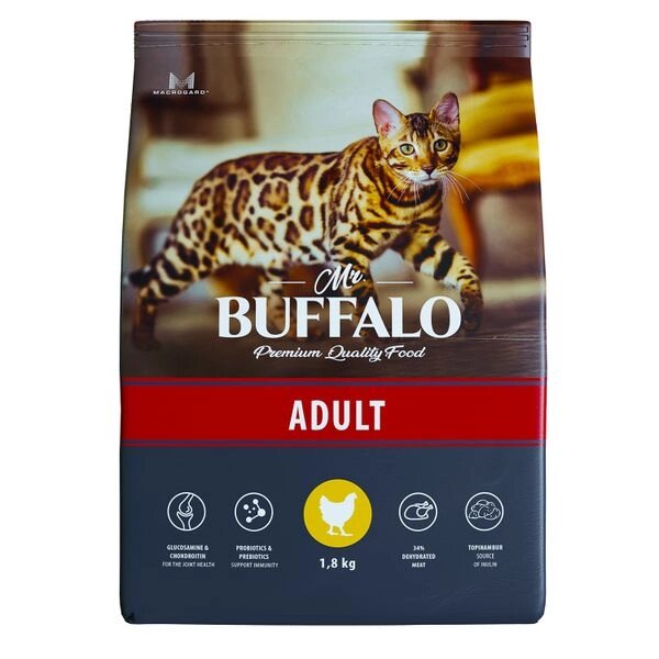 Корм сухой для кошек курица Adult Mr. Buffalo 1,8кг от компании Admi - фото 1