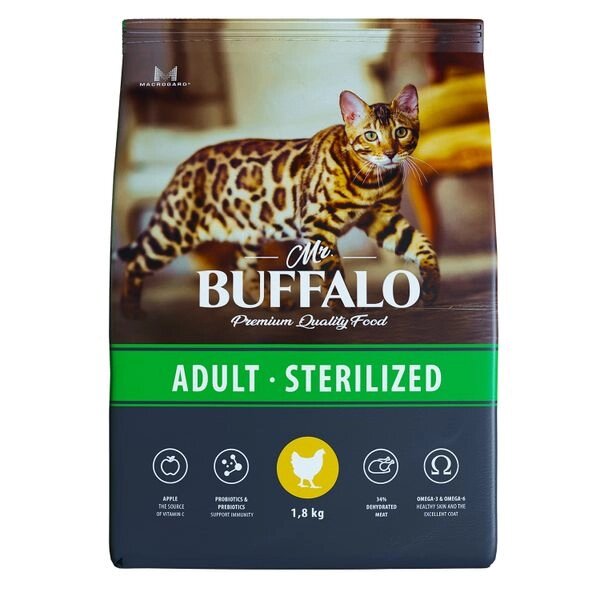 Корм сухой для кошек курица Sterilized Mr. Buffalo 1,8кг от компании Admi - фото 1