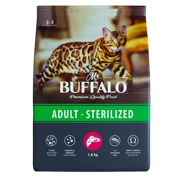 Корм сухой для кошек лосось Sterilized Mr. Buffalo 1,8кг от компании Admi - фото 1