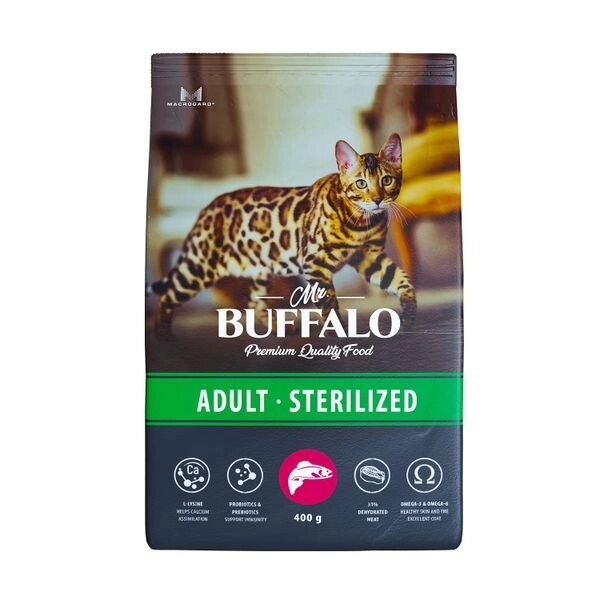 Корм сухой для кошек лосось Sterilized Mr. Buffalo 400г от компании Admi - фото 1