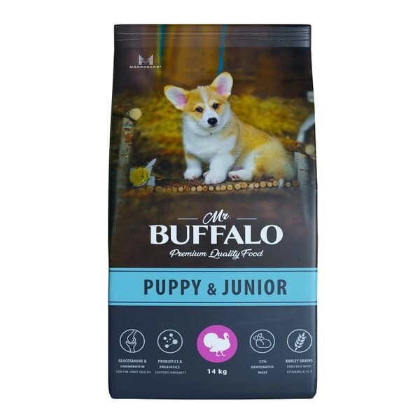 Корм сухой для щенков и юниоров индейка Puppy&Junior Mr. Buffalo 14кг от компании Admi - фото 1