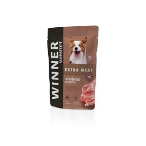 Корм влажный полнорационный для взрослых собак всех пород с ягненком в соусе Extra Meat Winner 85г