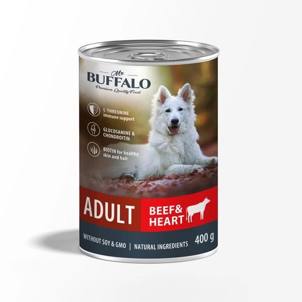 Косервы для собак говядина и сердце Adult Mr. Buffalo 400г от компании Admi - фото 1