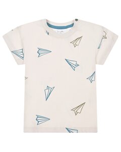 Кремовая футболка с принтом бумажные самолетики Sanetta Pure