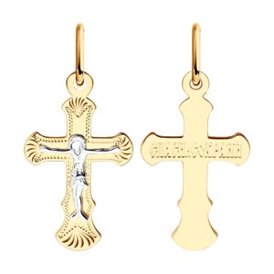 Крест SOKOLOV из комбинированного золота с гравировкой