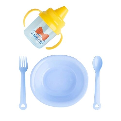 КРОШКА Я Набор детской посуды «Маленький джентльмен», 4 предмета: тарелка, поильник, ложка от компании Admi - фото 1