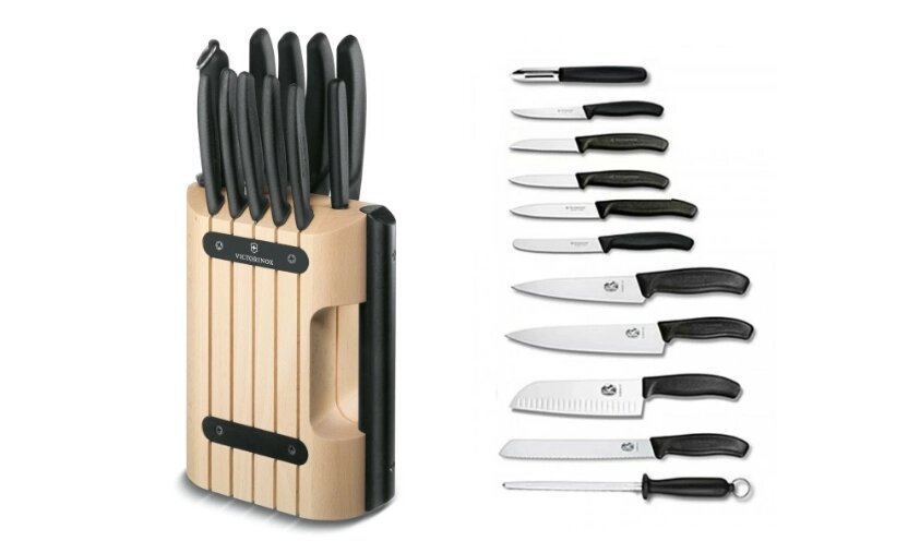 Кухонный набор из 11 ножей Victorinox, сталь X50CrMoV15, деревянная подставка от компании Admi - фото 1