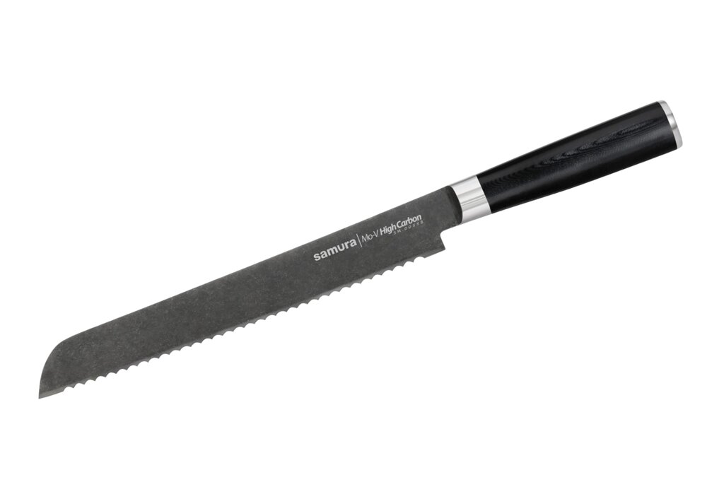 Кухонный нож для хлеба Samura Mo-V Stonewash 230 мм, сталь AUS-8, рукоять G10 от компании Admi - фото 1
