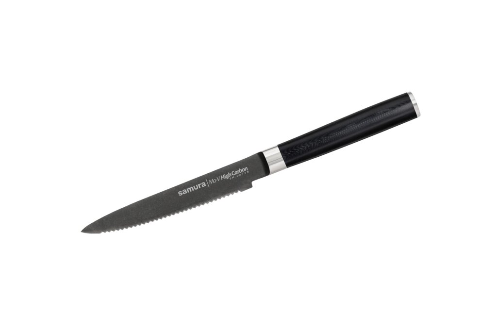 Кухонный нож для томатов Samura Mo-V Stonewash 120 мм, сталь AUS-8, рукоять G10 от компании Admi - фото 1