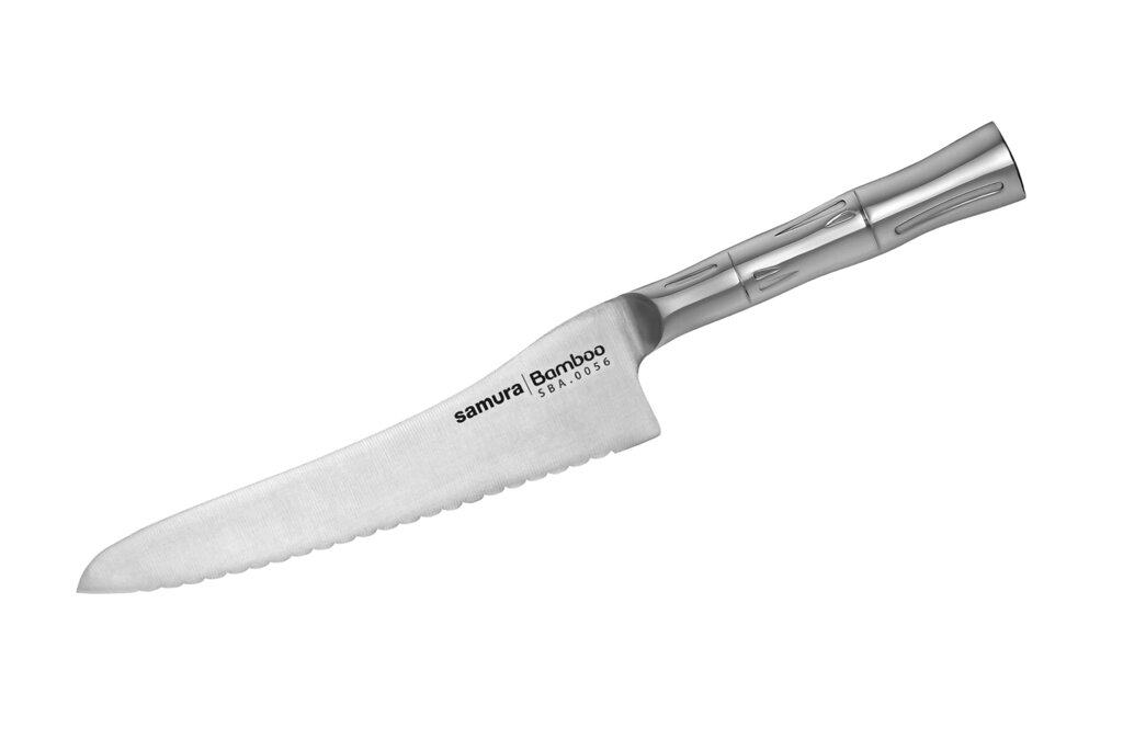 Кухонный нож для замороженных продуктов Samura Bamboo 196 мм, сталь AUS-8, рукоять сталь от компании Admi - фото 1
