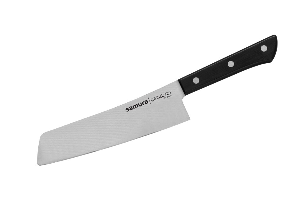 Кухонный нож накири Samura Harakiri 174 мм, сталь AUS-8, рукоять пластик, черный от компании Admi - фото 1