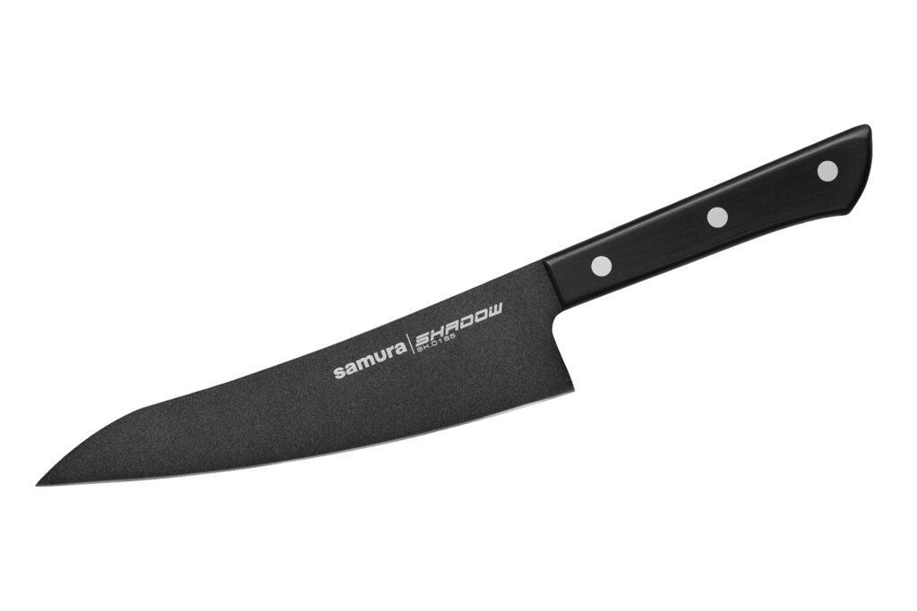 Кухонный нож Samura Гюто 182 мм, сталь AUS-8, рукоять пластик, черный от компании Admi - фото 1